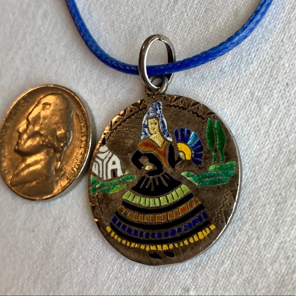 Vintage Sterling Silver Enameled Iberian Necklace - Picture 9 of 9